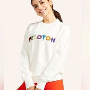 Spiritual Gangster Peloton Sweatshirt Womens White Rainbow Chenille Logo small